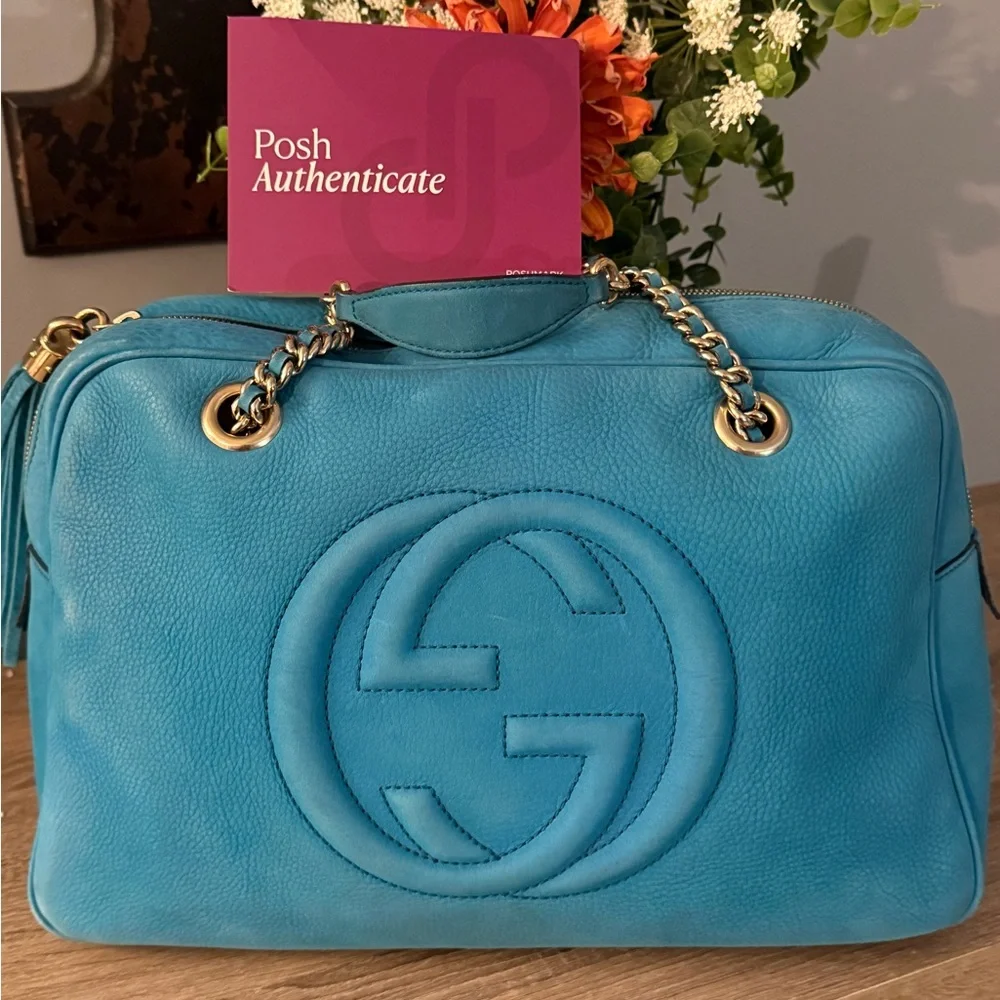 Gucci Soho Blue Nubuck Leather Shoulder Bag - Picture 5 of 15